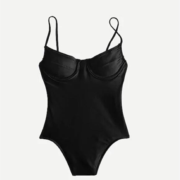 J Crew Swimsuit Size 8 Black 1993 Underwire One Piece Bathing Suit Swim Wear - Picture 1 of 8